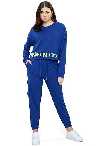 Image of ZEYO Women Cotton Track Suit Typography Printed Crop Top Co-ords Set