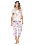 Casual Nights Women's Sleepwear Floral Top & Capri Pants Pajama Set Shirt with Printed Bottom Pjs