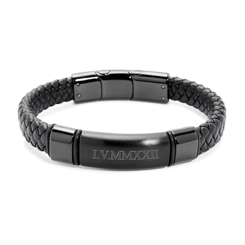 Pulsera personalizada de cuero negro para hombre miniatura 1