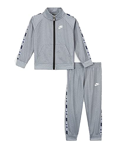 Nike Boy`s Full Zip Jacket And Pants Tracksuit 2 Piece Set (Dark Grey Heather(56F278-042)/White, 4 Years)