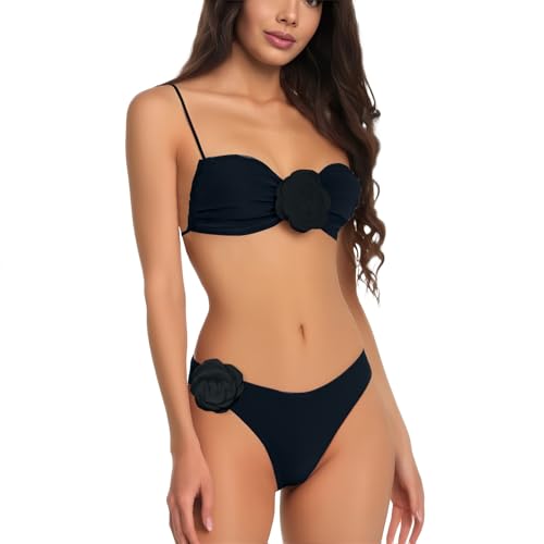 Conjunto Bikini Mujer Bikinis 2026 BrasileñO Bikini Set For Women Plus Size Bathing Suit Tank Swimsuit Mid Waist Deep V Neck Wide Straps Mesh Back Hook Parte Arriba Mujer BañAdor (Black, M)