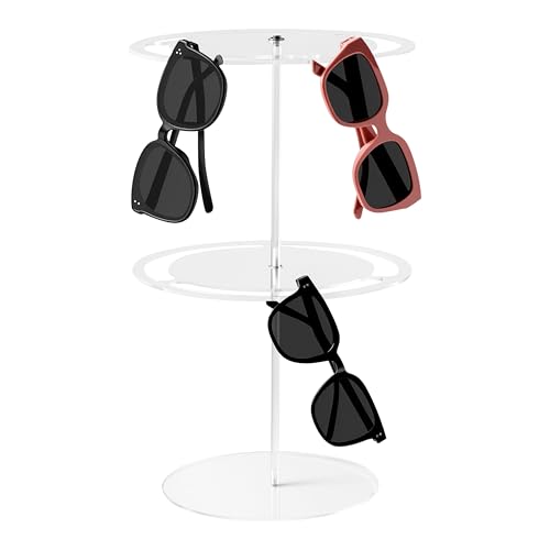 GoaePode 2 Stufiger Acryl Sonnenbrillenhalter - Transparenter Brillen-Organizer mit 360° Drehbarer für Mehrere Brillen, Doppelstöckige Aufbewahrung Display Ständer für Schreibtisch Kommode Tischplatte
