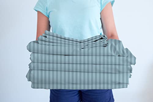 Image of BSB HOME 210 TC Premium Glace Cotton Striped /Lining Plain Bedsheet for Double Bed King Size with 2 Pillow Covers for Home-Hotels-Guest House- Sky Blue or Aqua