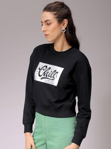 Image of Freehand by The Indian Garage Co Women Relaxed Fit Holographic Cropped Sweatshirt