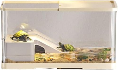 リクガメ ケージ 亀 飼育ケース 亀 水槽 排水付き水槽 爬虫類 ケージ レイアウトアクアテラリウム リクガメ 専用 水場 陸場 透明 軽量 両生飼育箱 脱出防止 亀の楽園半水棲ガメ ボックス 耐久性 (S,ベージュ)