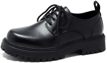 Mens Leather Black Platform Lace Up Lugs Sole Oxfords Shoes Modern Comfortable Classic Chunky Heel Increase Height Business Formal Dress Shoes for Wedding Work Party Office