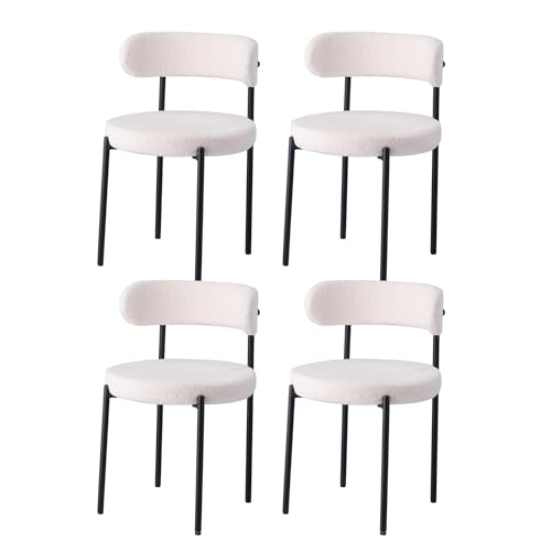 GrandCA HOME Lot de 4 Chaises de Salle à Manger, Chaise de Cuisine Rembourrée en Velours Teddy, Idéale pour Le Salon, La Salle à Manger et La Chambre, Blanc