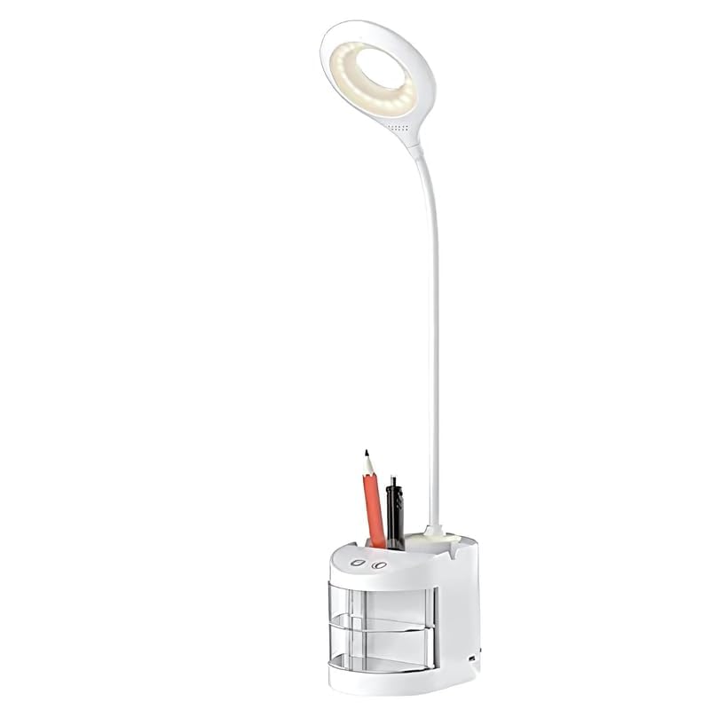 drumstone all-in-one led study lamp with organizer base, soft ring light & flicker-free 4000k lighting