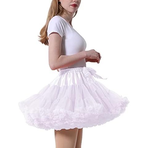Women's Elastic Chiffon Petticoat PuffyTutu Skirts Princess Ballet Dance Pettiskirts Multi-Layer Cosplay Underskirt (White) Cover
