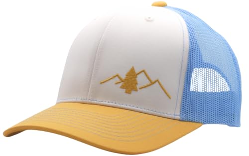 Image of LINDO Trucker Hat [ Great Outdoors Design ] for Men and Women: Mid Profile Cap with Breathable Mesh Back and Adjustable Snap