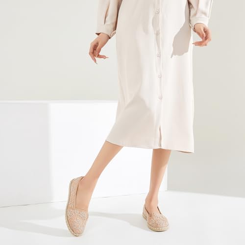 Image of BABUDOG Women's Flats with Flower Embroideried,White Lace Ballet Flats,Comfortable Dress Flats