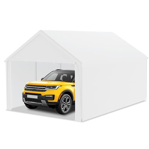 FIVMEN Carport, grande tente de garage, 4 x 6 m, avec parois latérales amovibles, résistante à l'hiver, mobile, pour voiture, SUV, camion, blanc