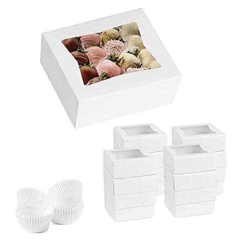 Set of 15 Boxes for Chocolate Covered Strawberries with 180 Grease Resistant Holders Cover