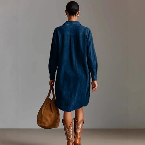 Image of Womens Faux Suede Western Vintage Midi Dress, Long Sleeve Lapel Deep V Neck Fall Winter Velvet Retro Style Dress