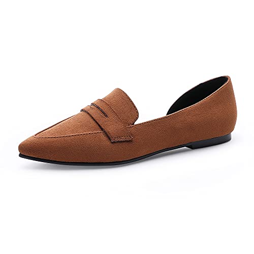 CentroPoint Women's D'Orsay Pointed Toe Ballet Flats Low Heels Faux Suede Loafers Slip On Leather Dress Shoes(Camel, Numeric_6)