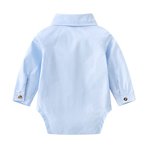 Baby Toddler Boys Long Sleeves Button Down Shirt with Bow Tie,6-9 Months Blue2