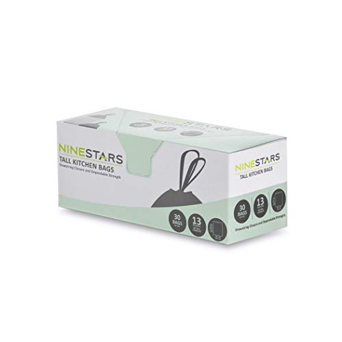 Image of NINESTARS NSTB-13-30 Extra Strong White Trash Bag w /Drawstring Closure, 13 Gal. / 49 L., 30 count, Packaging may vary (Pack of 12)