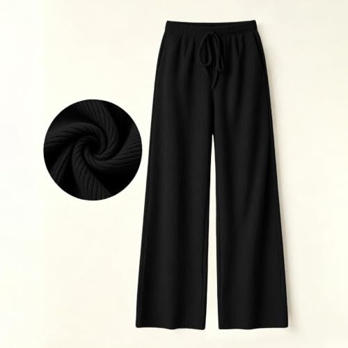 Womens Pinstripe Wide Leg Pants High Rise Elastic Waist Drawstring Trousers - image 6
