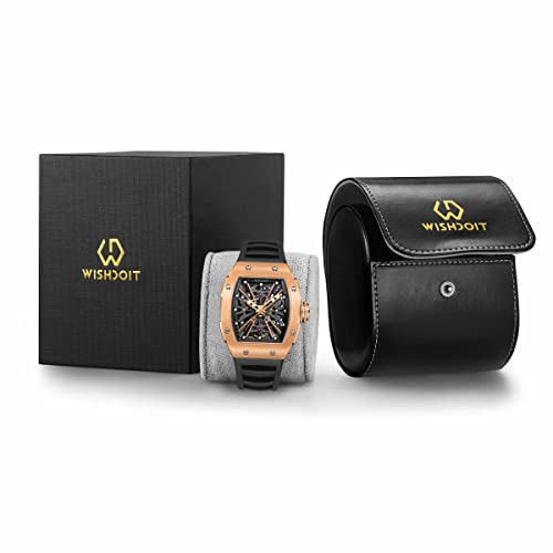 Wishdoit Automatic Mechanical Tonneau Men's Wrist Watches X-Series Stainless Steel Barrel Shaped Case Sport Style Waterproof Sapphire Crystal Rubber Strap Gold Watches #TOP5