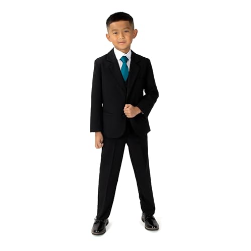 Spring Notion Boys' Formal Dress Suit Set 6 Black Suit Teal Tie