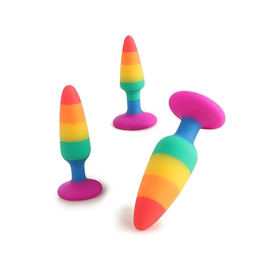 Set di 3 tappi anali giocattoli per massaggi anali per principianti tappi anali in silicone morbido colore arcobaleno con ventosa