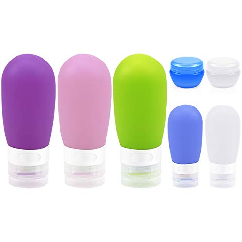 Preisvergleich Produktbild 7 Stück Silikon Reiseflaschen Set mit Transparent Kulturbeutel, Auslaufsicher Reisen Behälter Zubehör BPA-frei Reisen Container für Shampoo Creme Spülung Körperpflege
