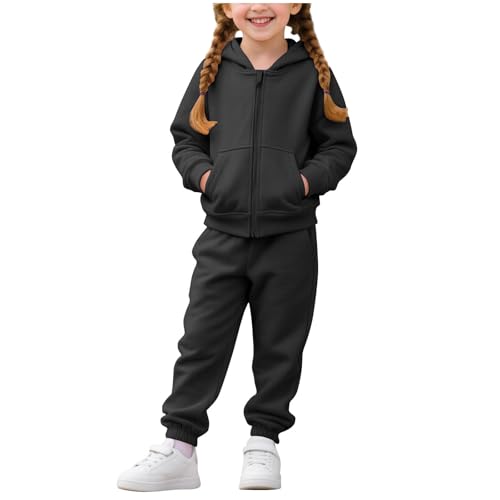 Girls 2 Piece Oufits Loose Full Zip Long Sleeve Sweatshirt Hoodies & Sweatpants Fleece Warm Tracksuit for Boys 1-10 Years