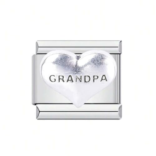 Abalorio Grandpa I Love Heart de 9mm: el regalo emotivo de acero inoxidable para pulsera modular