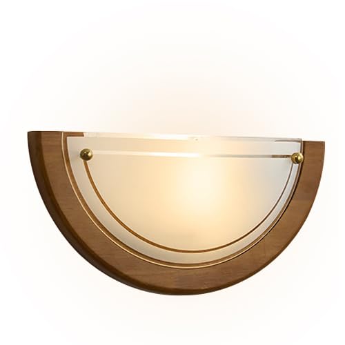 HEBXMF Personality Semicircular Wood Glass Wall Light, Nordic Industrial Style Wall Lamp, G9 Light Source Creative Wall Sconce, Living Room Hallway Bedside Wall Mounted Light Fixtures