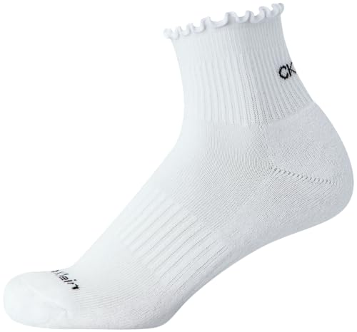 Image of Calvin Klein Womens Quarter Socks - 3 Pack Cotton Blend Cushioned Ruffle Quarter Socks for Women with Lettuce Edge Cuff