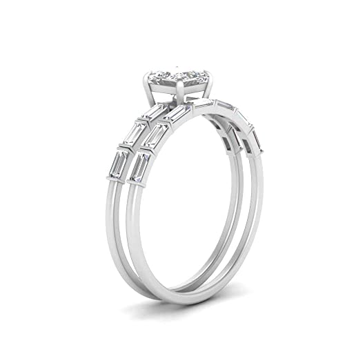 Gemsonclick Baguette Wedding Band Sets Sterling Silver Created Cubic Zircon Princess Shape White Color Wedding Ring Sets Prong Setting In Size 8 Minimal Surprise Gifts For Ladies #TOP2