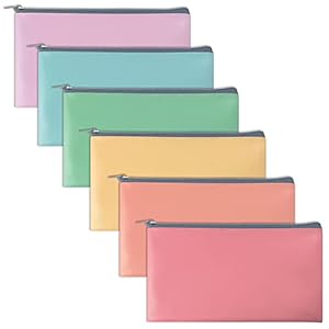 6 Pack, Zippered Security Bank Deposit Bag, Assorted Pastel Colors, by Better Office Products, Leatherette, Cash Bag, Coin Bag, Utility Pouch, Assorted 6 Pastel Fashion Colors