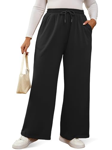 MK Shop Limited Plus Size Wide Leg Pants for Women Yoga Sweatpants Lounge High Waisted Drawstring Baggy Pants with Pockets4