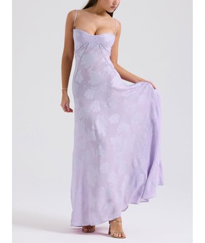 Image of ECDAHICC Women's Summer Boho Cowl Neck Floral Cocktail Party Maxi Dresses High Waist Ruffled Beach Sundress