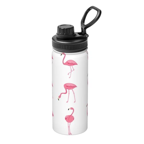 Botellas de agua aisladas de acero inoxidable con estampado de flamencos sobre blanco, de 510.3 g, para gimnasio, fitness al aire libre