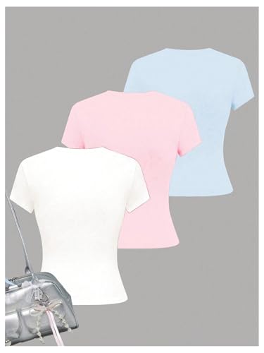 SHENHE Girl's 3 Pack Graphic Tees Y2k Beach Floral T Shirt Short Sleeve Fitted Aesthetic Shirts2