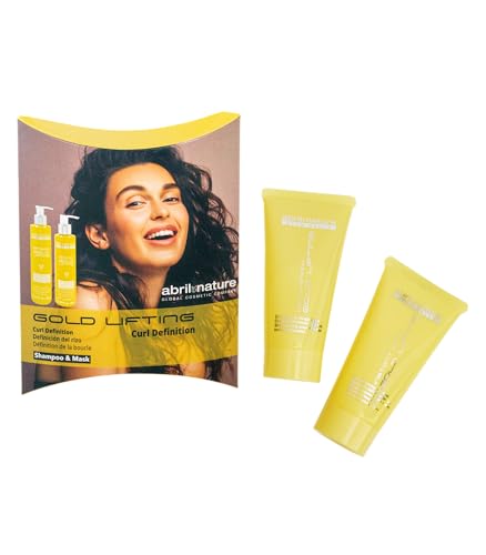 abril et nature - Mini Pack Tratamiento Profesional Gold Lifting - Definición de Rizos y Anti-Frizz - Set de Viaje con Champú y Mascarilla - Para Cabellos Rizados u Ondulados - Formato Viaje