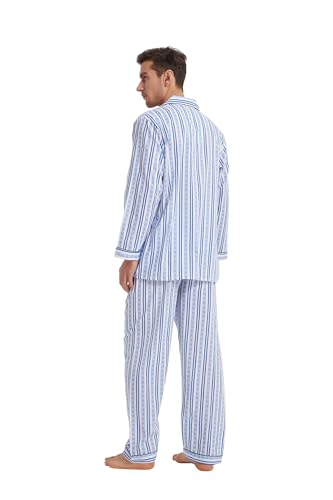 Image of GLOBAL Mens Pajamas Set, 100% Cotton Woven Drawstring Sleepwear Set with Top and Pants /Bottoms