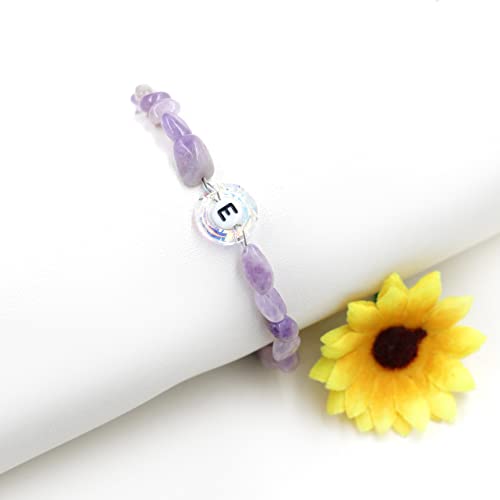 Image of Uloveido Purple Natural Stone and Austrian Crystal Letter Bracelet, Personalized Initial Jewelry for Women A-Z 26 Letters