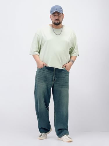 Image of Urbano Plus Men's Loose Baggy Fit Heavy Washed Jeans Non-Stretchable