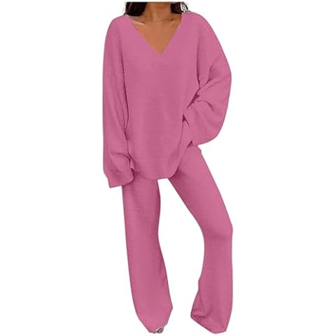 Lastesso Post Partum Lounge Sets for Women Womens Loungewear Sets 2 Piece Plus Size Pajamas Fashion Solid V Neck Pullovers and Comfy Trousers Outfits 2 Piece Womens Jogger Sets 2 Piece Outfits Cover