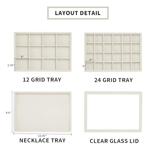Image of Wudygirl Set of 4 Stackable Jewelry Organizer Drawer Insert Velvet Jewelry Tray with Clear Lid Earring Organizer Bracelet Necklace Ring Holder for Women Girls(Set of 4,Beige)