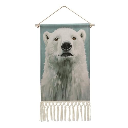 Jubonexis Arazzo da parete in lino, poster vintage da parete con nappa e asta in legno