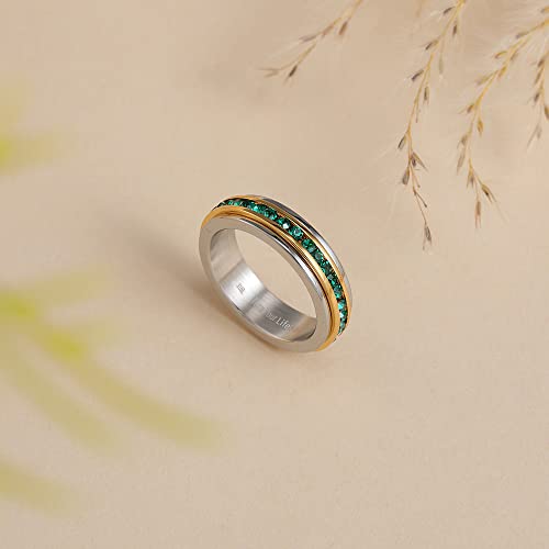 Image of Muses Art Design Fidget Rings, Anxiety Rings, Spinner Rings, Band Rings with Birthstone, Stainless Steel, Women and Men, Meditation Rings, Thumb Rings, Stress Relieving and Anxiety Reducing