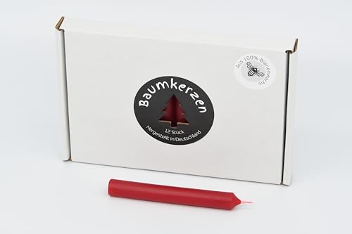 Premium Baumkerzen 12 Stück aus 100% EU Bienenwachs farbig bunt glatt...