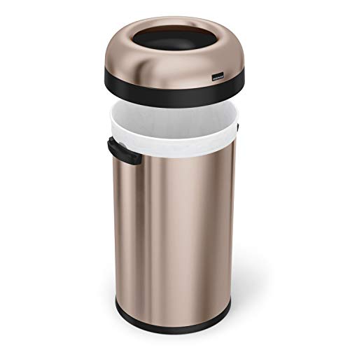 Image of simplehuman 60 Liter / 16 Gallon Bullet Open Top Trash Can Commercial Grade Heavy Gauge, Rose Gold Stainless Steel