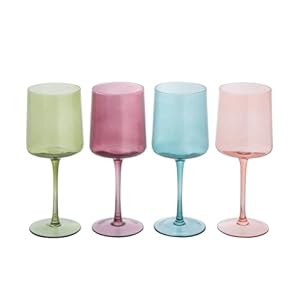 Creative Co-Op Hand Blown Stemmed Wine Glasses, 14 Ounces, 4 Assorted Colors Glassware, Multi Creative Co Op Hand Blown Stemmed Wine Glasses 14 Ounces 4 Assorted Colors Glassware Multi