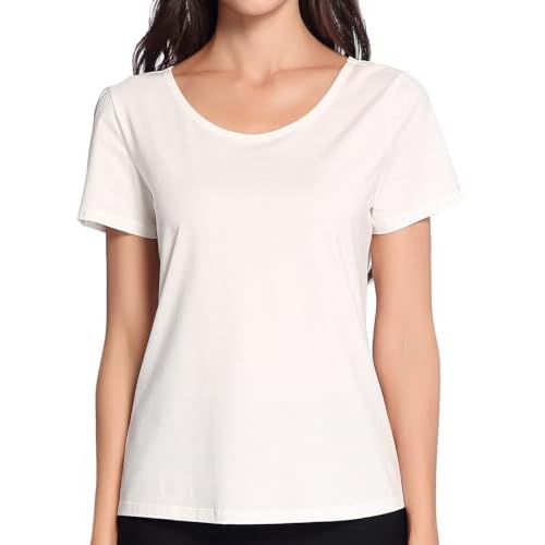 Women's Comfort T-Shirts Modal Cotton Tees Workout Scoop Neck Long/Short Sleeve Shirts X-Large White