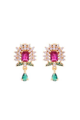 Image of Radha's Creations brass Ruby Emerald stud earrings one gram gold for women and girls one gram gold