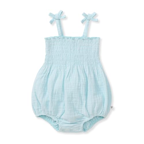 Image of Burt's Bees Baby Baby Girls Strap Romper, 100% Organic Cotton One-piece Bubble Shortall and Layette Set Girl Outfit